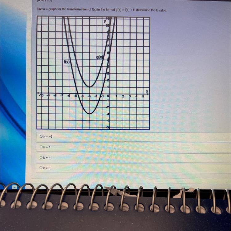 Given A Graph For The Transformation Of F(x) In The Format G(x) = F(x) + K, Determine The K Value.1091xfix)-90A.