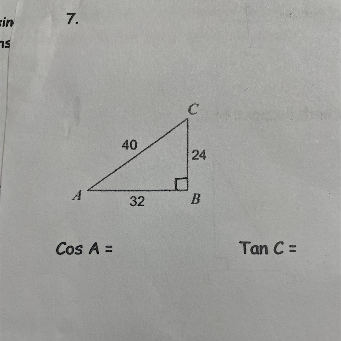 Using The Diagram ,state The Value Of The Given Trigonometric Ratio 