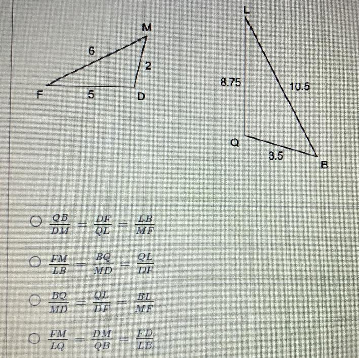 These Triangles Are Similar And The Sides Are Proportional. Which Proportion Correctly Describes The