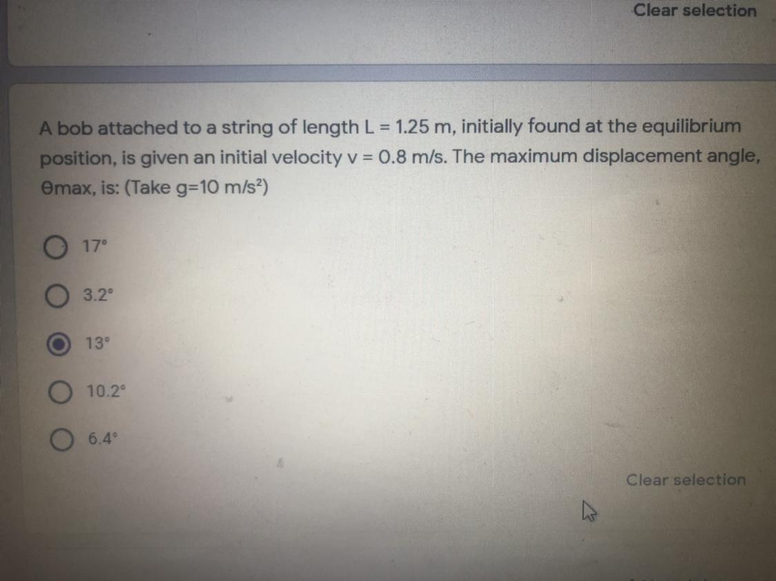 A Bob Attached To A String Of Length L = 1.25 M, Initially Found At The Equilibriumposition, Is Given