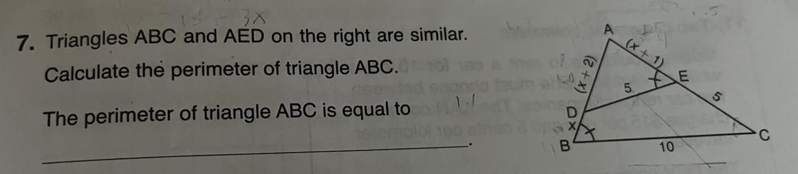 Triangles ABC And AED On The Right Are Similar.Calculate The Perimeter Of Triangle ABC.The Perimeter