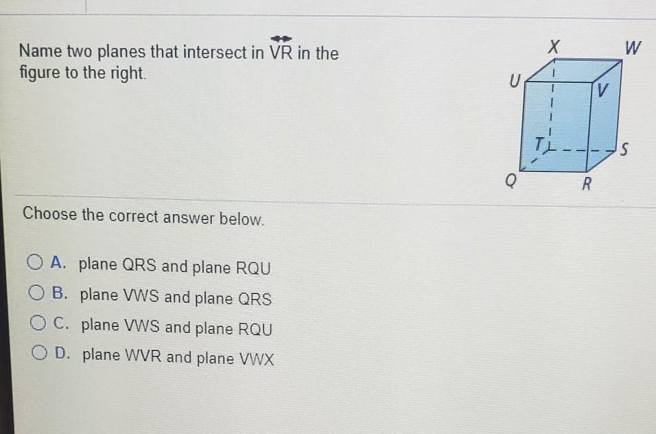Name Two Planes That Intersect In VR In The Figure To The Right.
