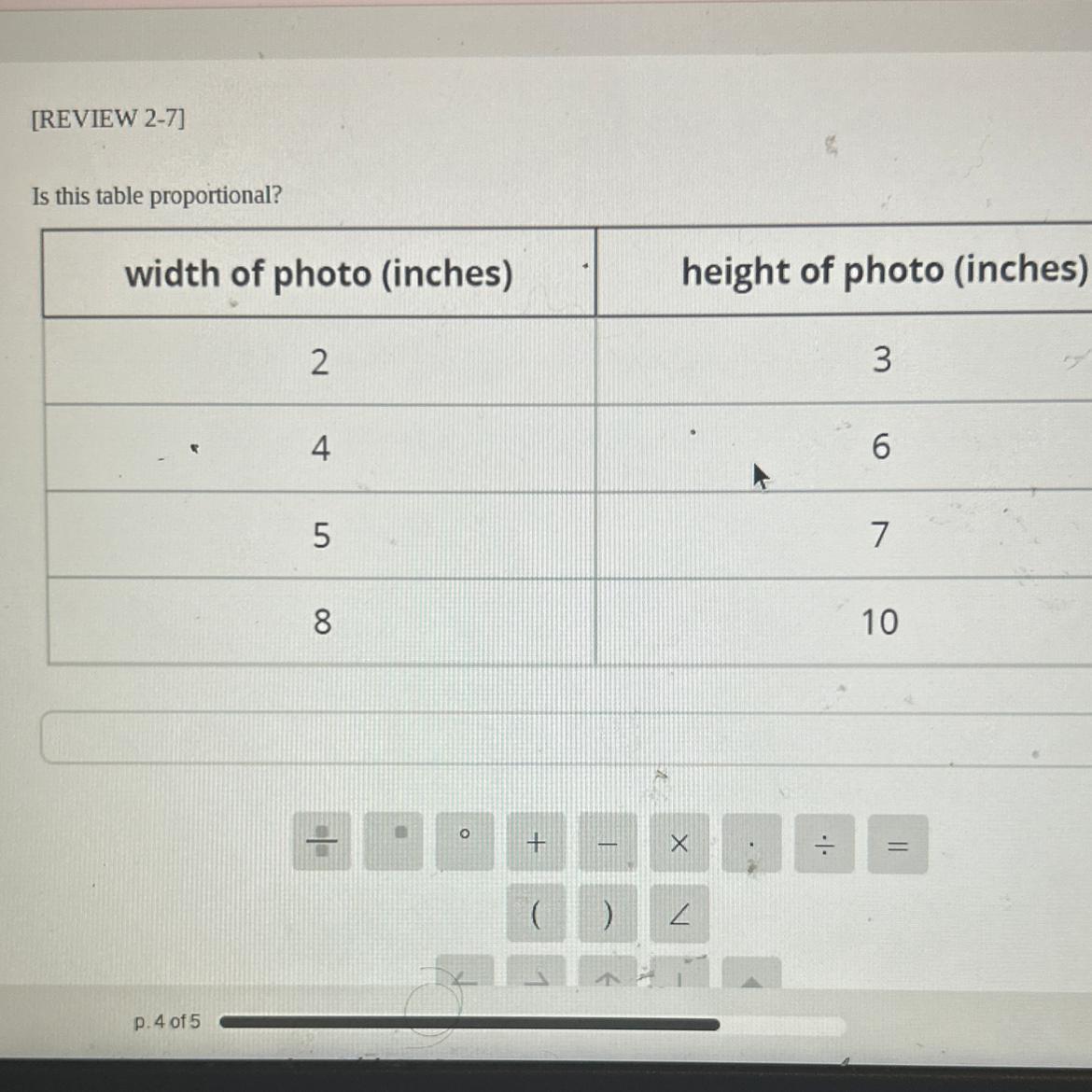 Is This Table Proportional?width Of Photo (inches)2458height Of Photo (inches)36710