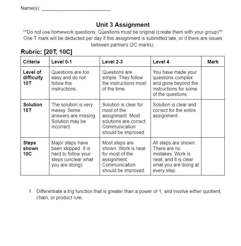 Differentiate A Trig Function That Is Greater Than A Power Of 1, And Involve Either Quotient, Chain,