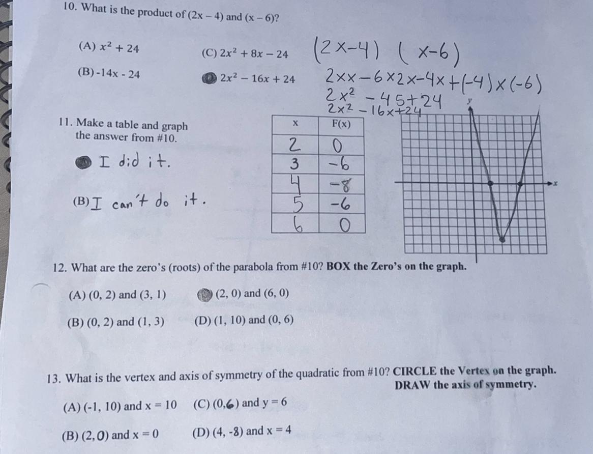 I Need Help On #13 Please !!! Also With The (circle The Vertex On The Graph And Draw The Axis Of Symmetry)