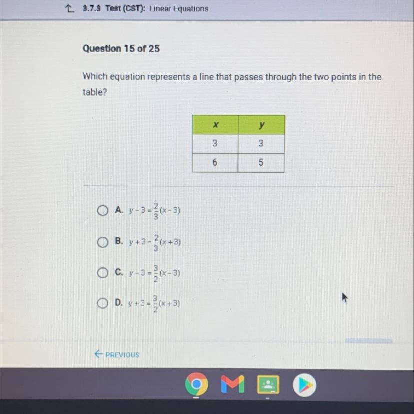 Which Equation Represents A Line That Passes Through The 2 Points In The Table 