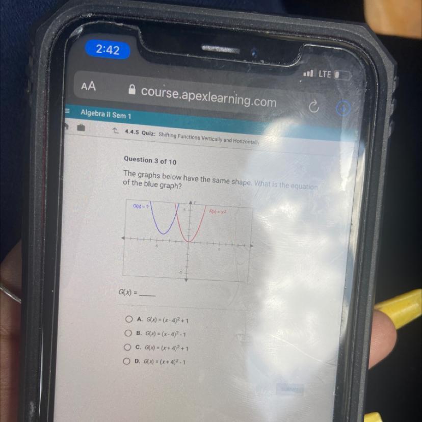 The Graphs Below Have The Same Shape. What Is The Equationof The Blue Graph?