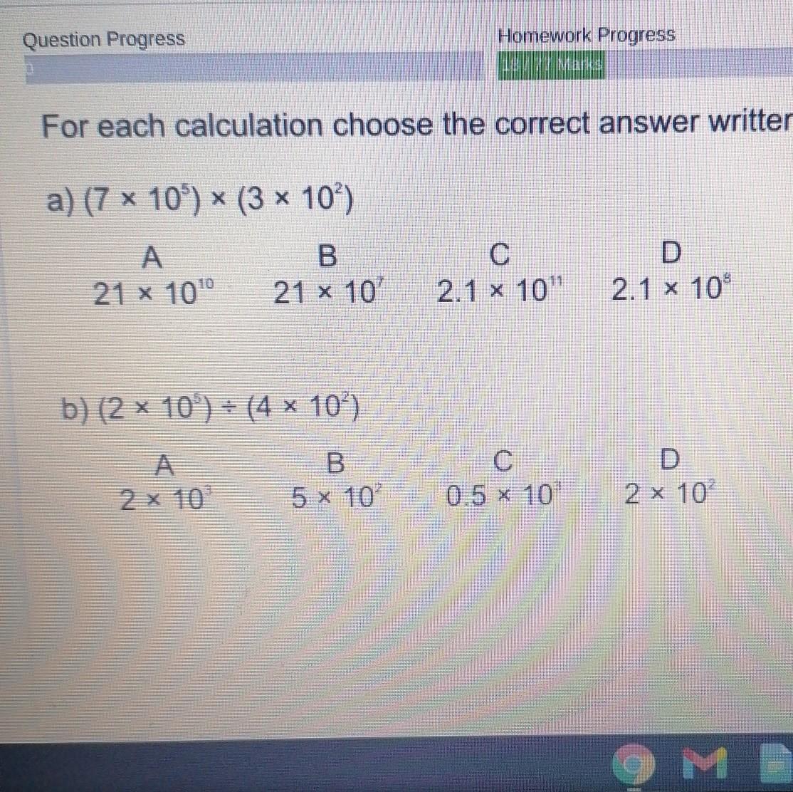 For Each Calculation Choose The Correct Answer Written In Standard Form.