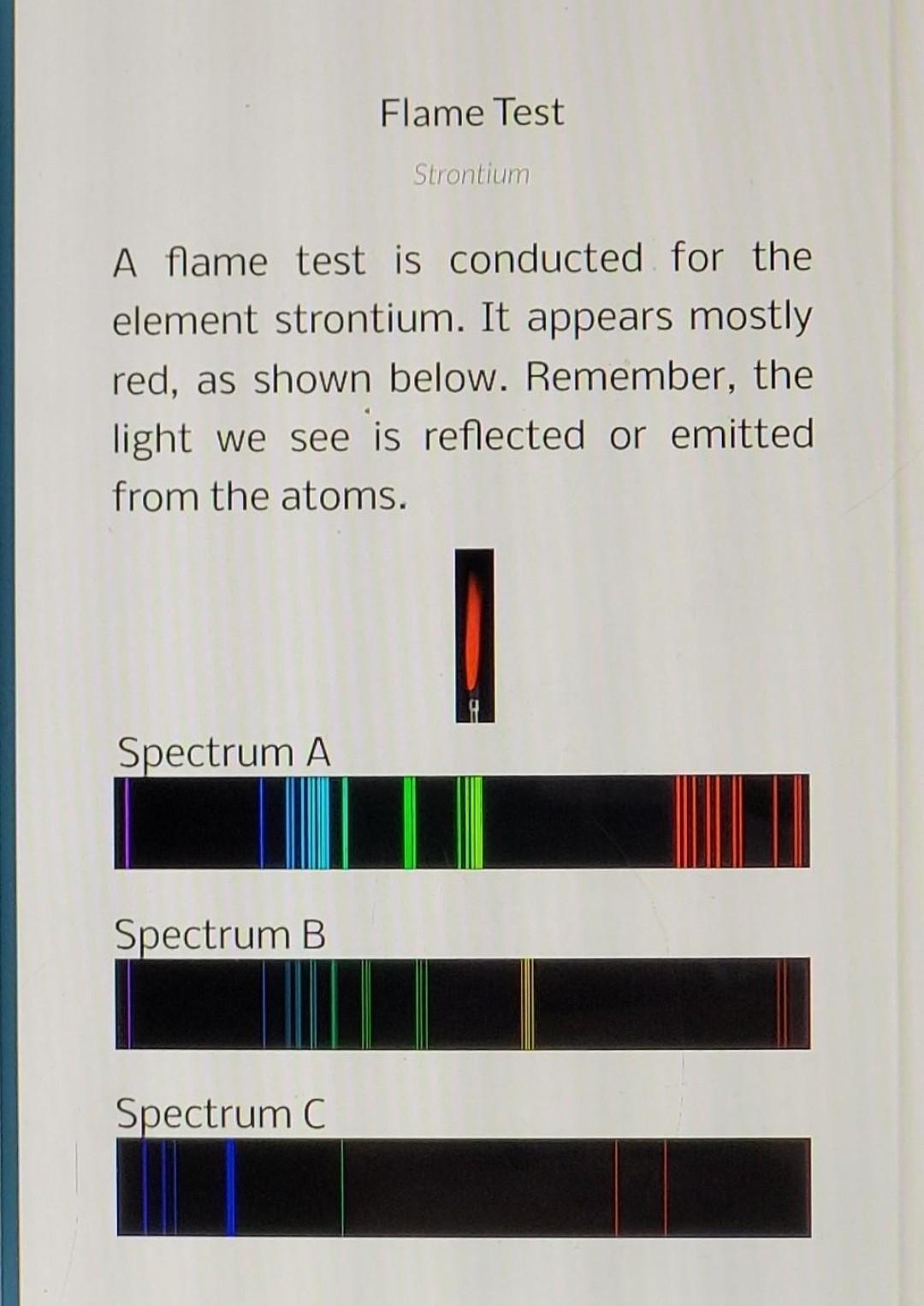 Which Emission Spectrum Represents The Copper? A.) Spectrum A B.) Spectrum B C.) Spectrum C