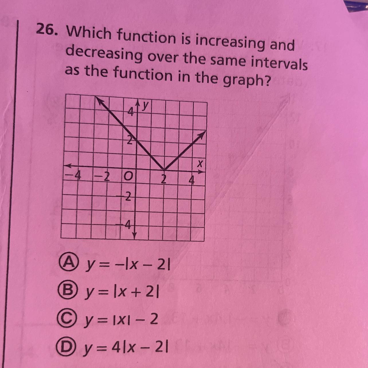 26. Which Function Is Increasing And Decreasing Over The Same Intervals As The Function In The Graph?