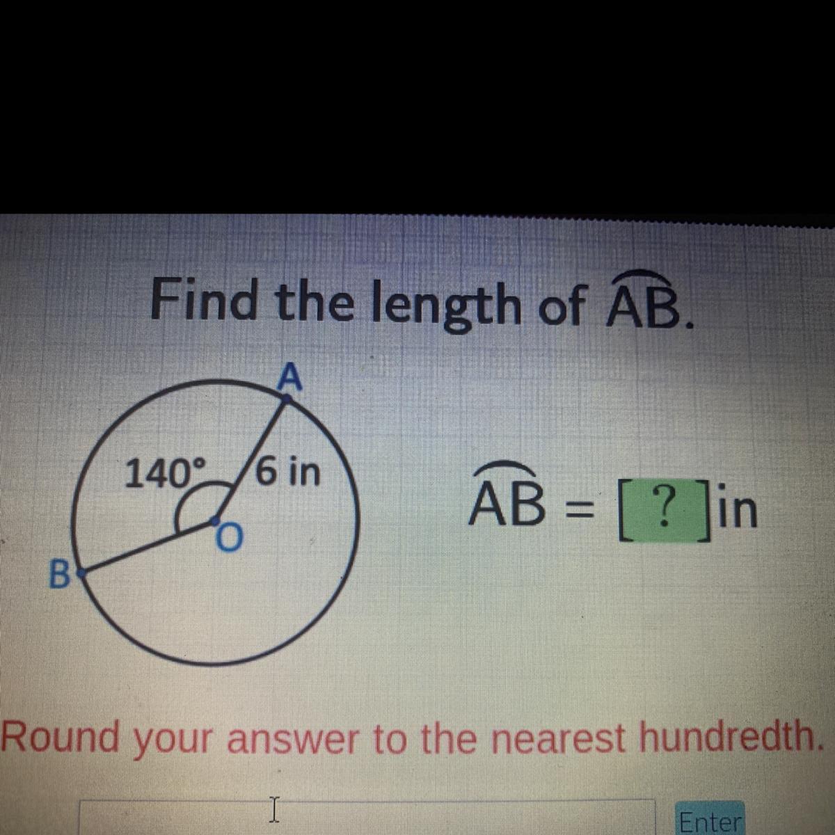 Find The Length Of AB.A140/6 InAB = [ ? ]inBRound Your Answer To The Nearest Hundredth.