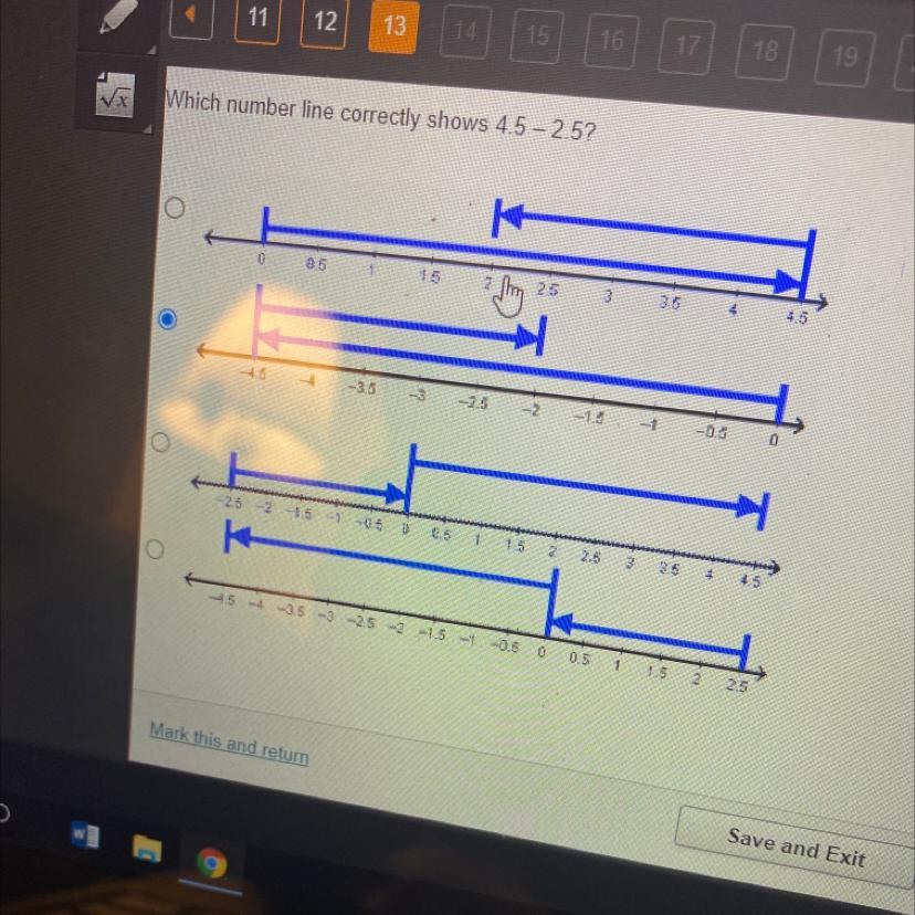 Which Numbers Line Correctly Shows 4.5 - 2.5.? HELP FAST!!!