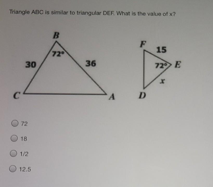 PO Triangle ABC Is Similar To Triangular DEF. What Is The Value Of X? 