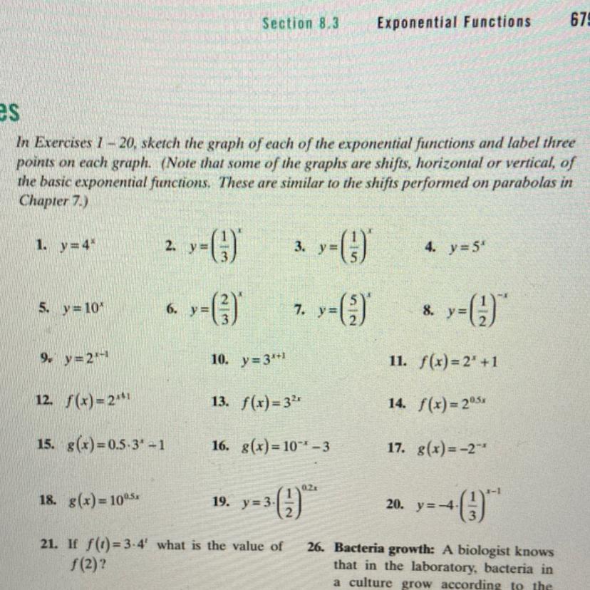 Question 7. Y=(5/2)^xSketch The Graph Of Each Of The Exponential Functions And Label Three Points On