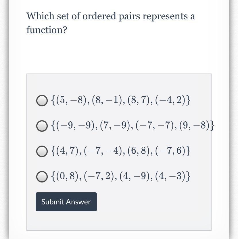 Which Set Of Order Pairs Represents A Function?