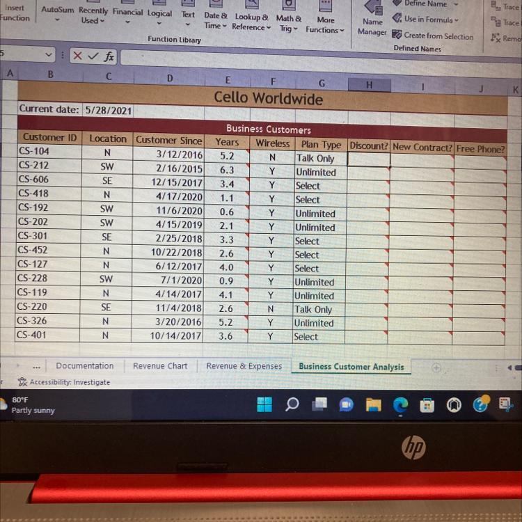 In Cell H5, Enter A Formula Using The IF Function That Tests Whether The Numbeyears Is Greater Than Or