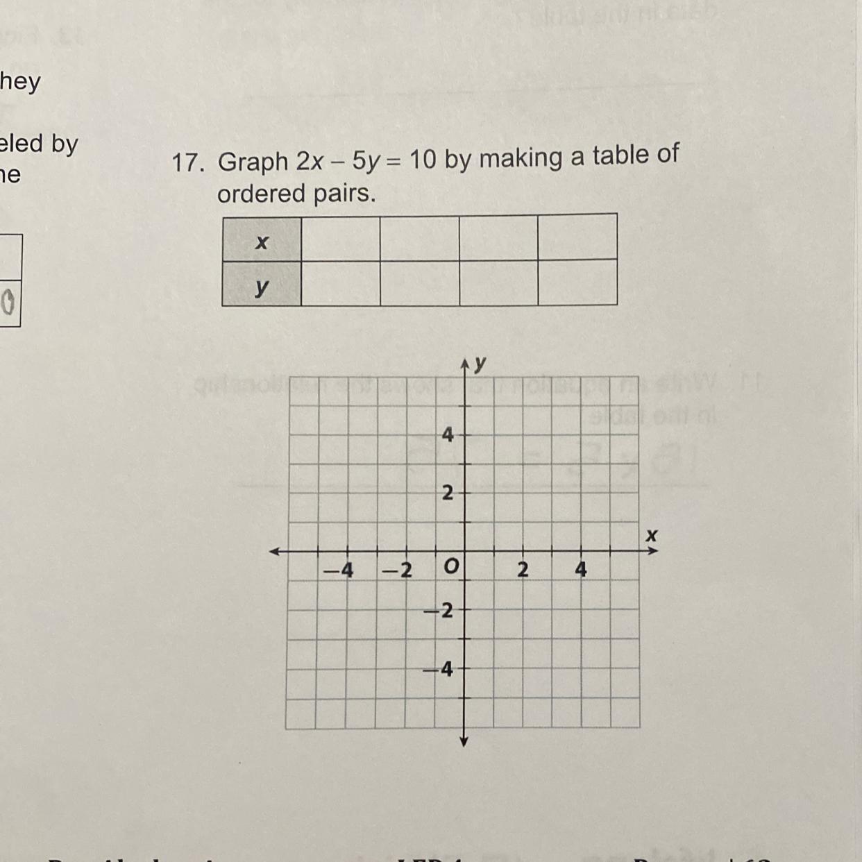 Graph 2x - 5y = 10 By Making A Table Ofordered Pairs. PLS HELP! 