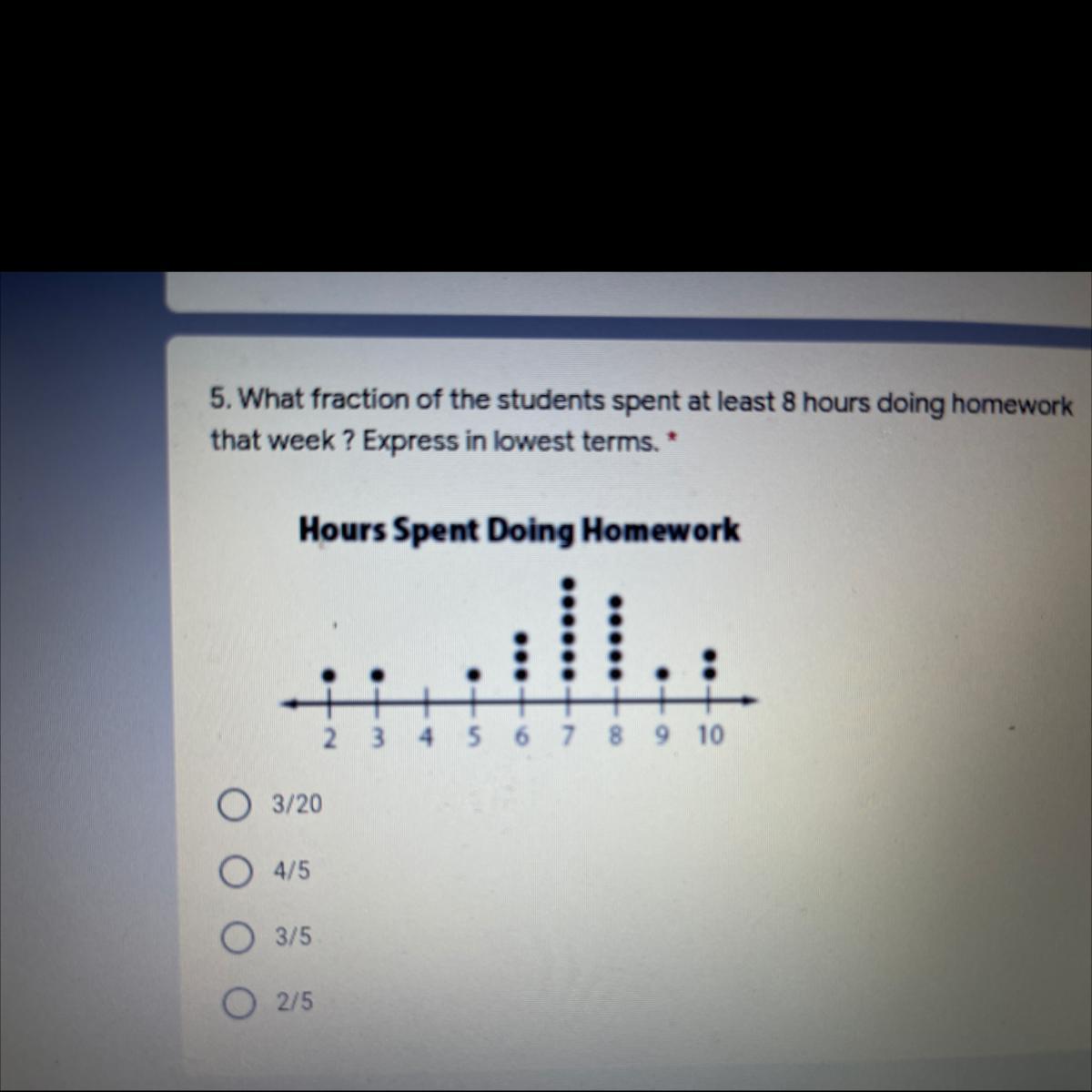 Answer Plzz Fast 5. What Fraction Of The Students Spent At Least 8 Hours Doing Homeworkthat Week? Express