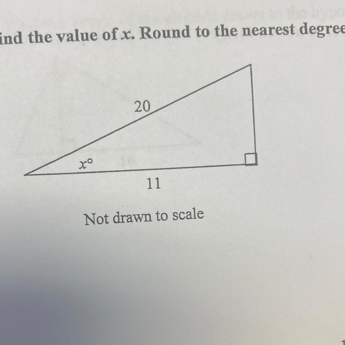 Find The Value Of X. Round To The Nearest DegreeNot Drawn To Scale