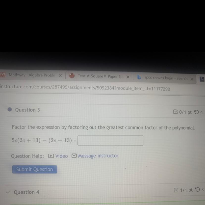 Factor The Expression By Factoring Out The Greatest Common Factor Of The Polynomial. 5c (2c+13) - (2c+13)=