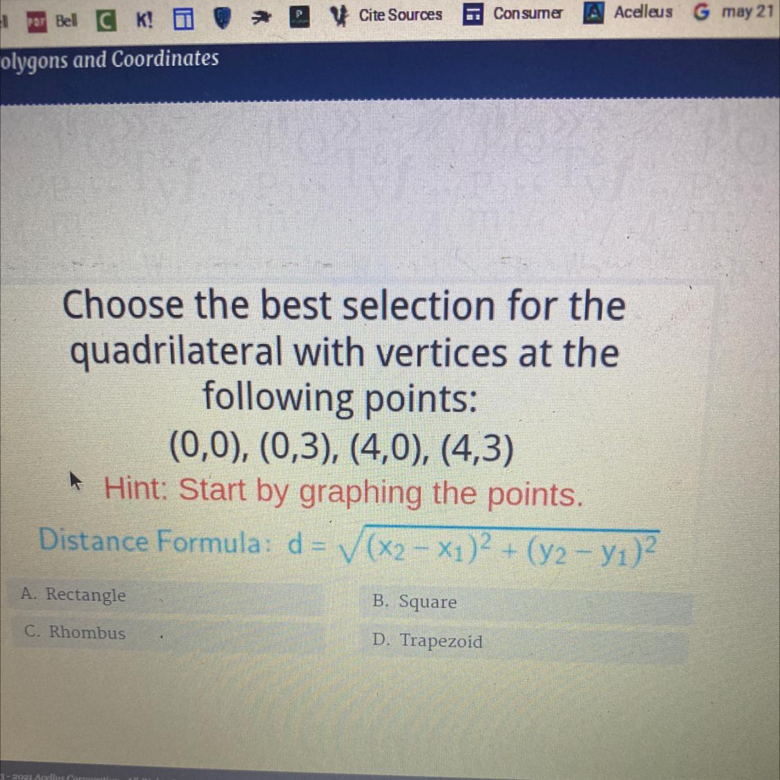 Choose The Best Selection For Thequadrilateral With Vertices At Thefollowing Points:(0,0), (0,3), (4,0),