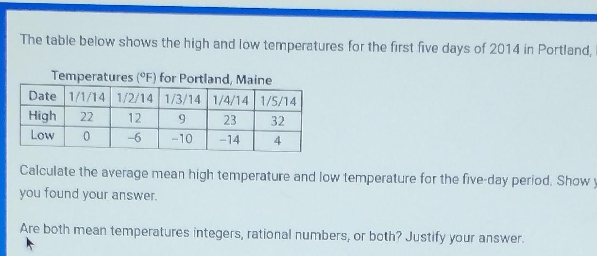 What Is The Average Mean High Temperature And Low Temperature For The Five Day Period? Please Explain