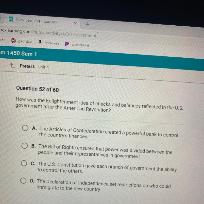 How Was The Enlightenment Idea Of Checks And Balances Reflected In The U.S. Government After The American