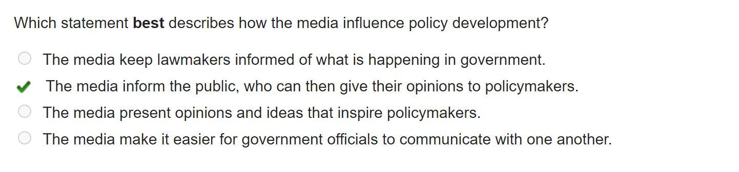 Which Statement Best Describes How The Media Influence Policy Development?