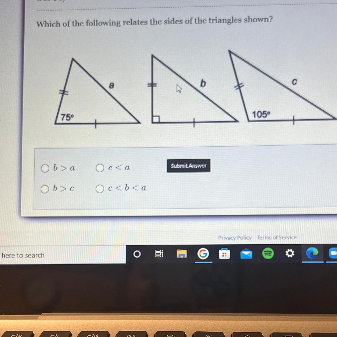 Which Of The Following Relate The Side Of The Triangle Shown 