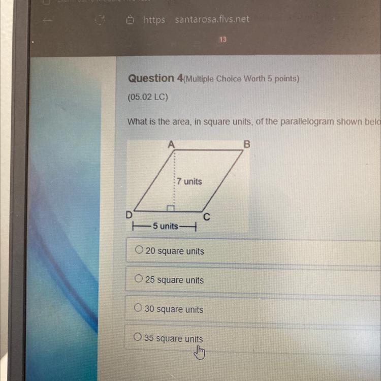 PLS HELPWhat Is The Area, In Square Of The Parallelogram Below?