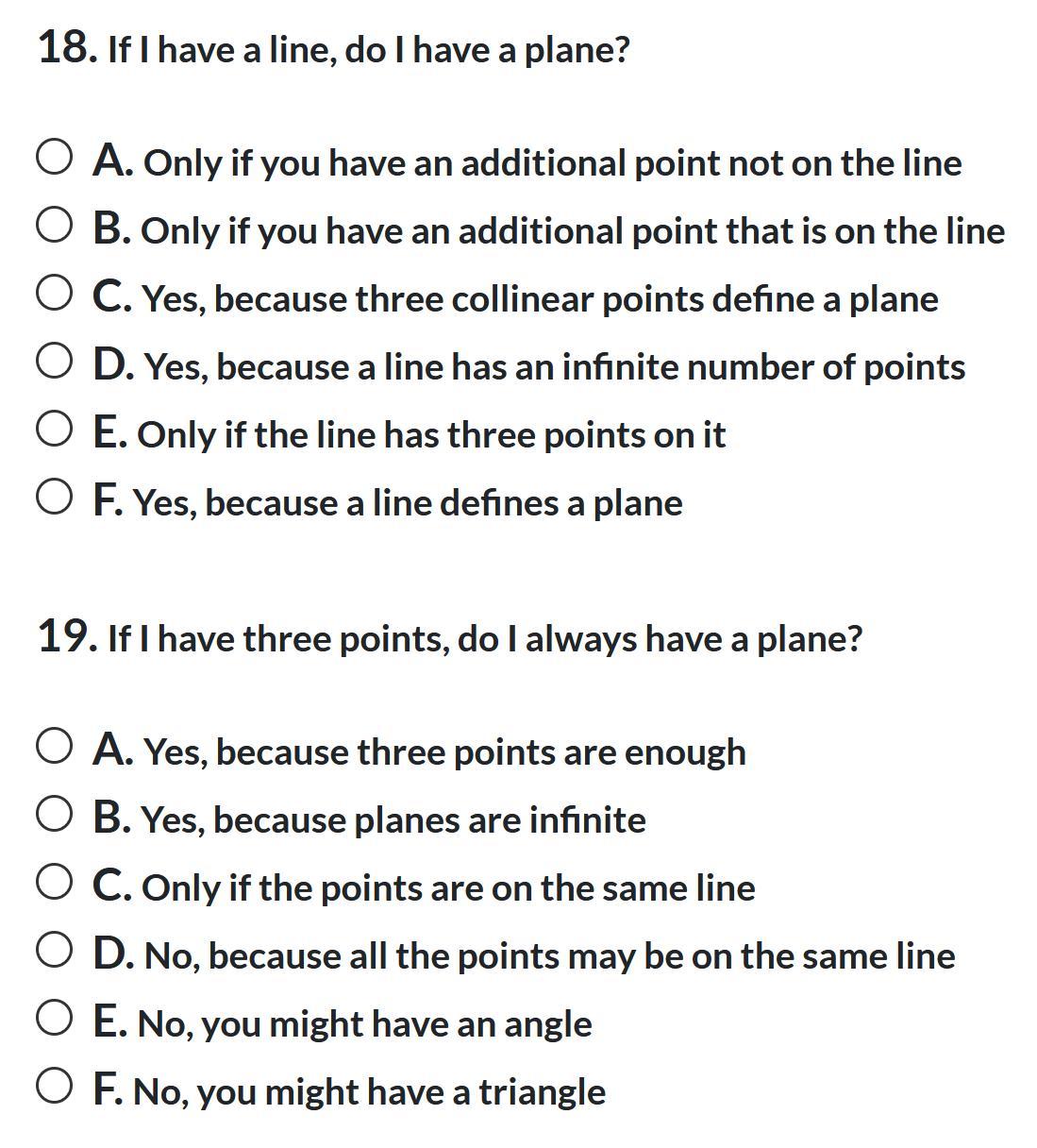 Two Geometry Questions In The Attached Photos - If I Have A Line, Do I Have A Plane? &amp; If I Have