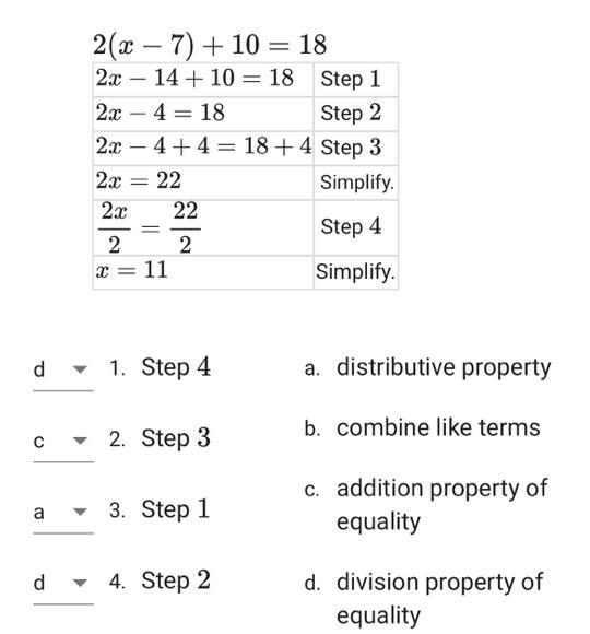 Match Each Step Shown Below With The Property Or Rule That Was Demonstrated In That Step.