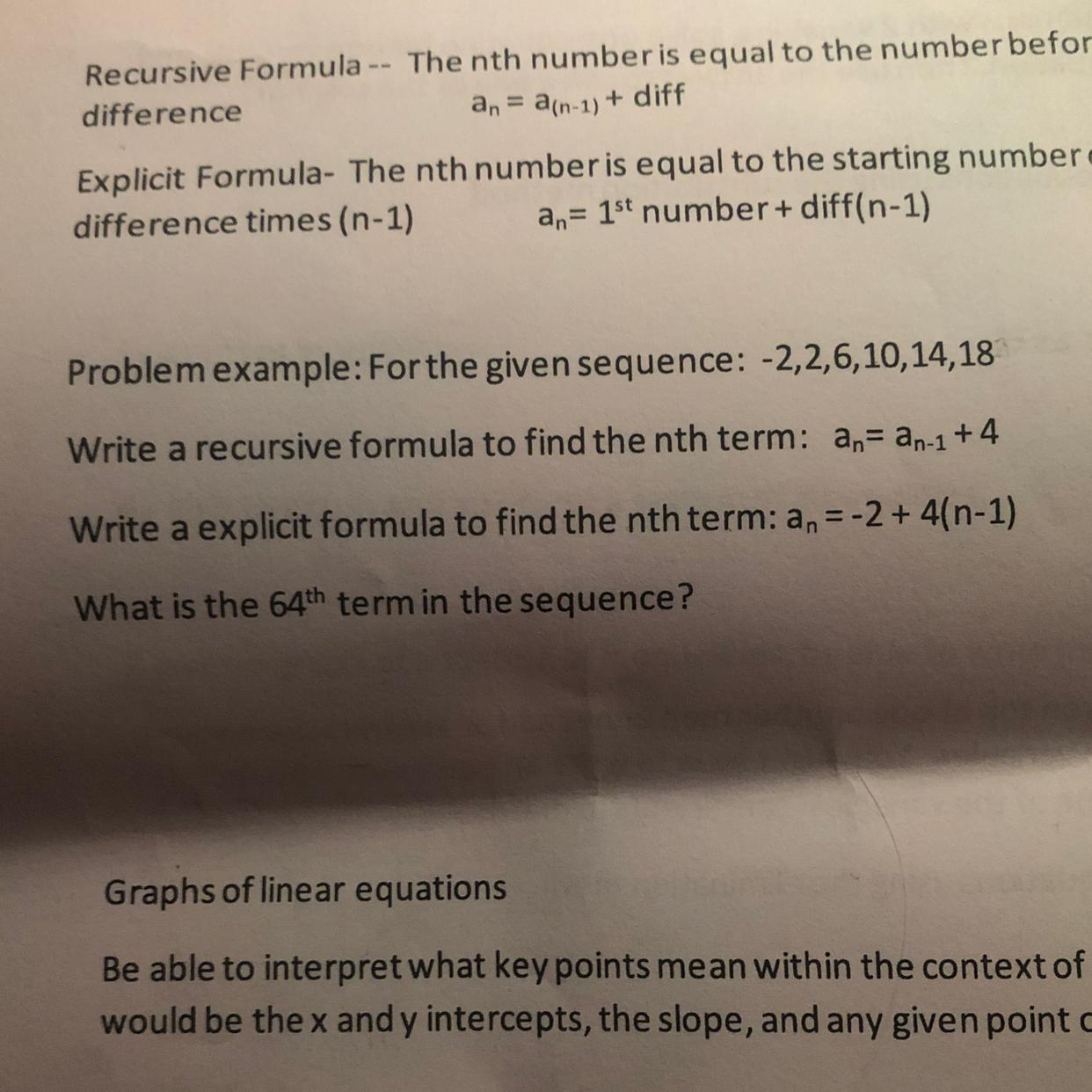 Problem Example: For The Given Sequence: -2,2,6,10,14,18Write A Recursive Formula To Find The Nth Term: