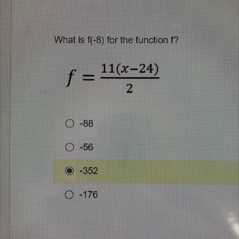 What Is F(-8) For The Function F?F= 11(x-24)/2