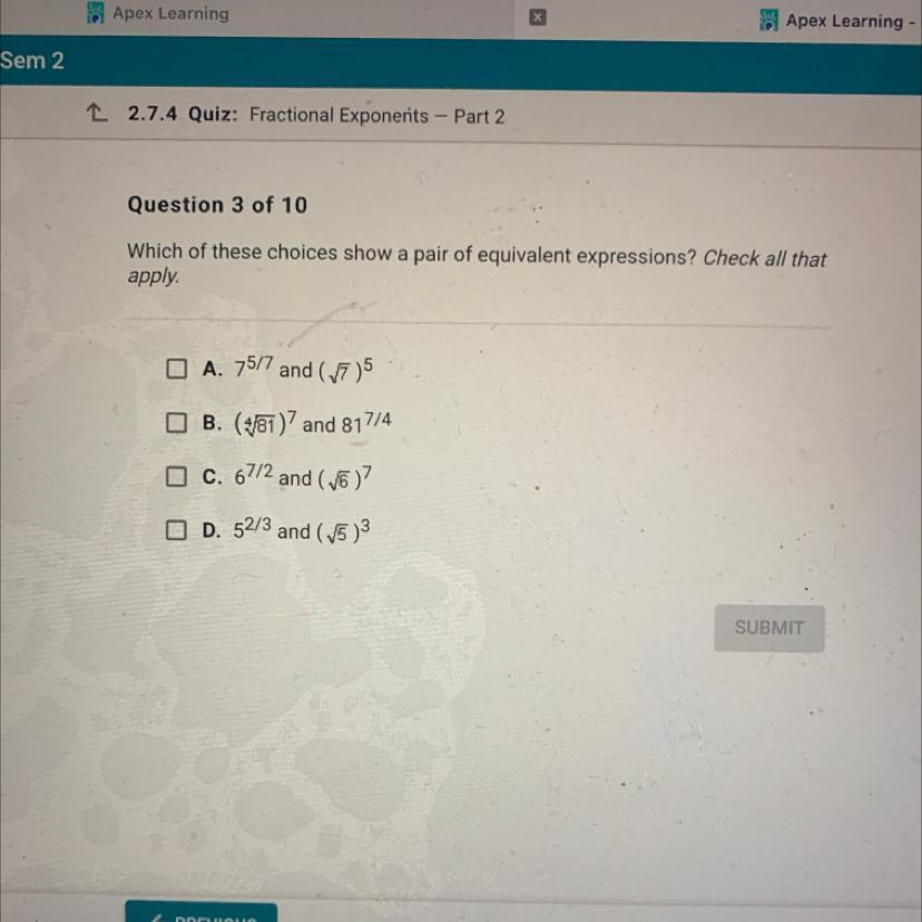 Which Of These Choices Show A Pair Of Equivalent Expressions? Check All That Apply