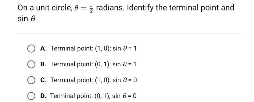On A Unit Circle, ___ Radians. Identify The Terminal Point Andsin F.