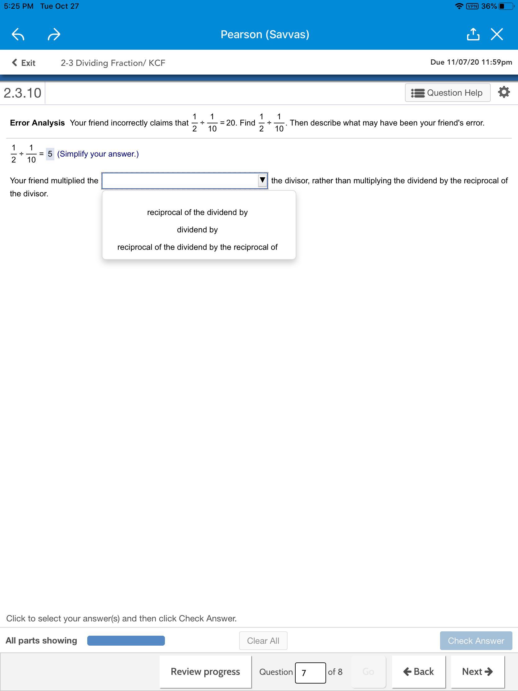 Your Friend Incorrectly Claims That 1/2 Divided By 1/10 = 20. Find 1/2 Divided By 1/10. Then Describe