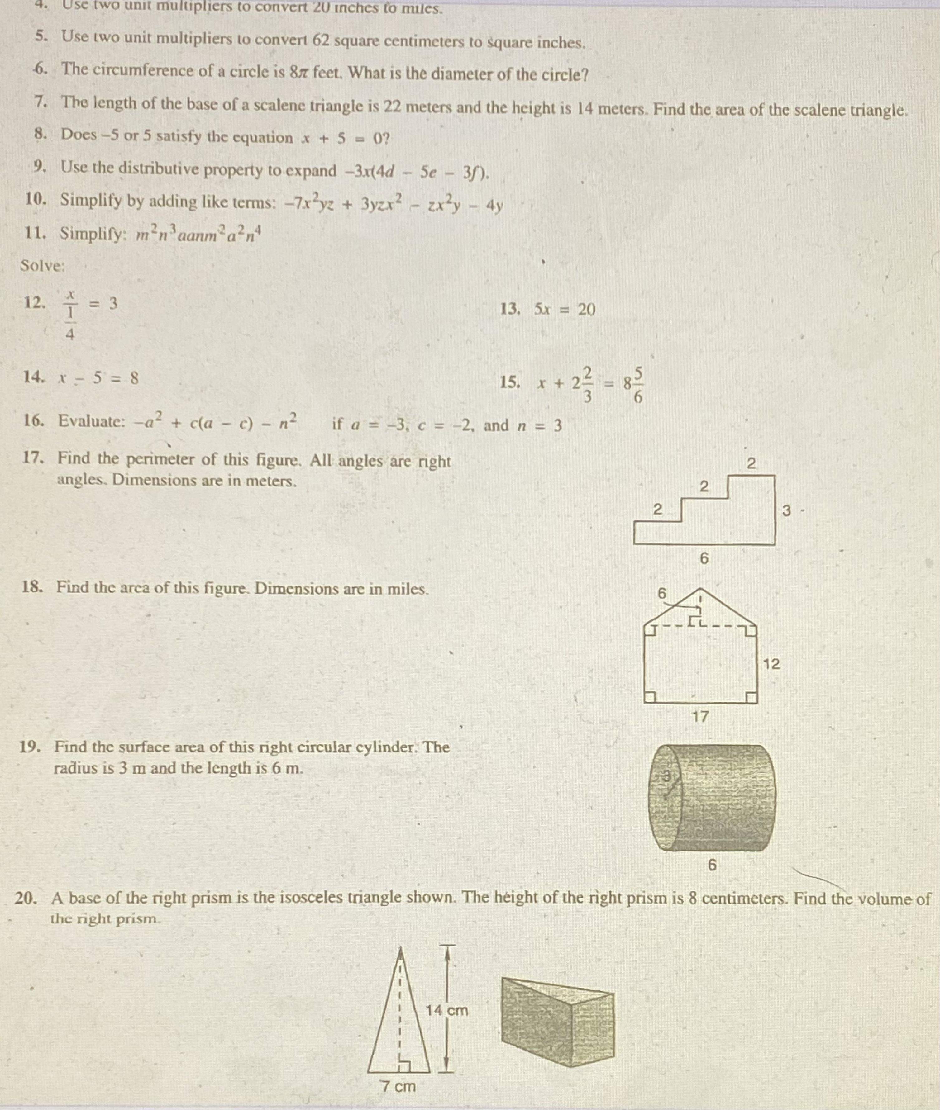 NEED HELP ON MATH TEST ASAP!! Will Give BRAINLY Must Show Work On All Problems!!