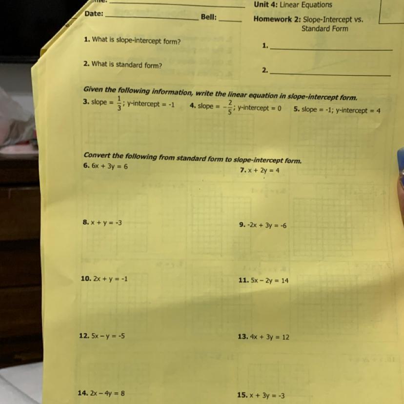 1. What Is Slope-intercept Form?1.2. What Is Standard Form?2.Given The Following Information, Write The