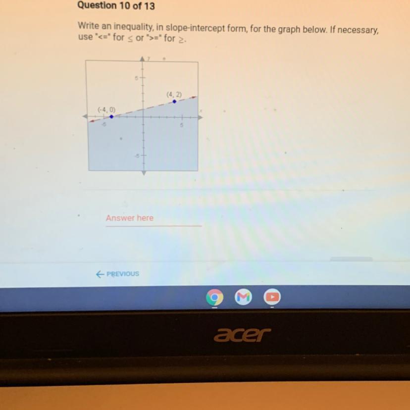 Write An Inequality, In Slope-intercept Form, For The Graph Below. If Necessary,use "&lt;=" For &lt;