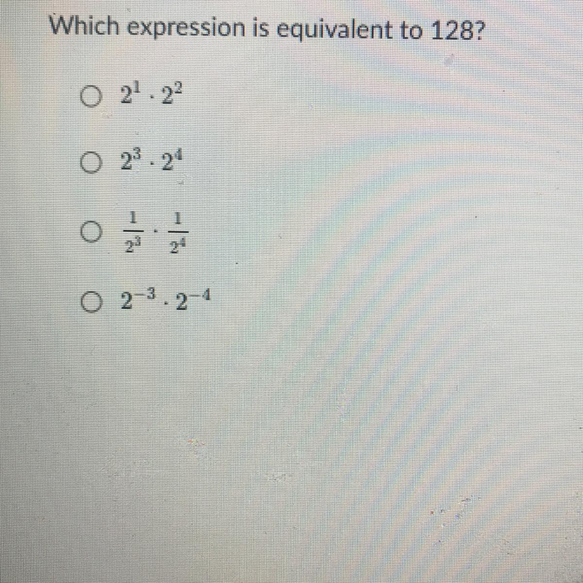 Which Expression Is Equivalent To 128?