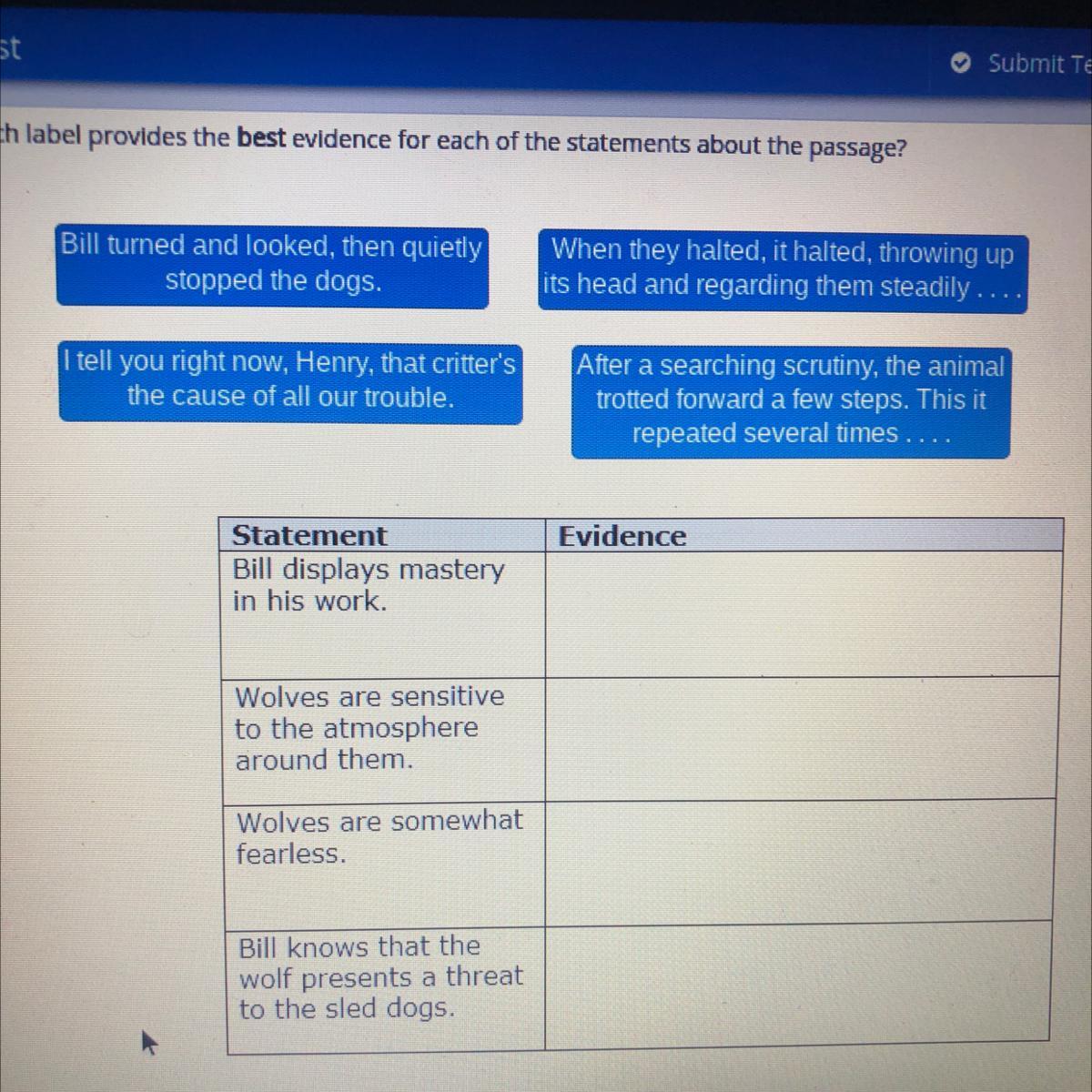 Please Help!Which Label Provides The Best Evidence For Each Of The Statements About The Passage?Bili