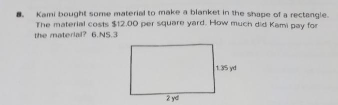 1 Kami Bought Some Material To Make A Blanket In The Shape Of A Rectangle. The Material Costs $12.00