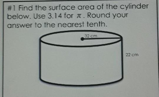 Find The Surface Area Of The Cylinder Below. Use 3.14 For L~l. Round Your Answer To The Nearest Tenth.