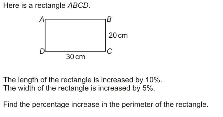 Here Is A Rectangle ABCD. The Length Of The Rectangle Is Increased By 10%. The Width Of The Rectangle