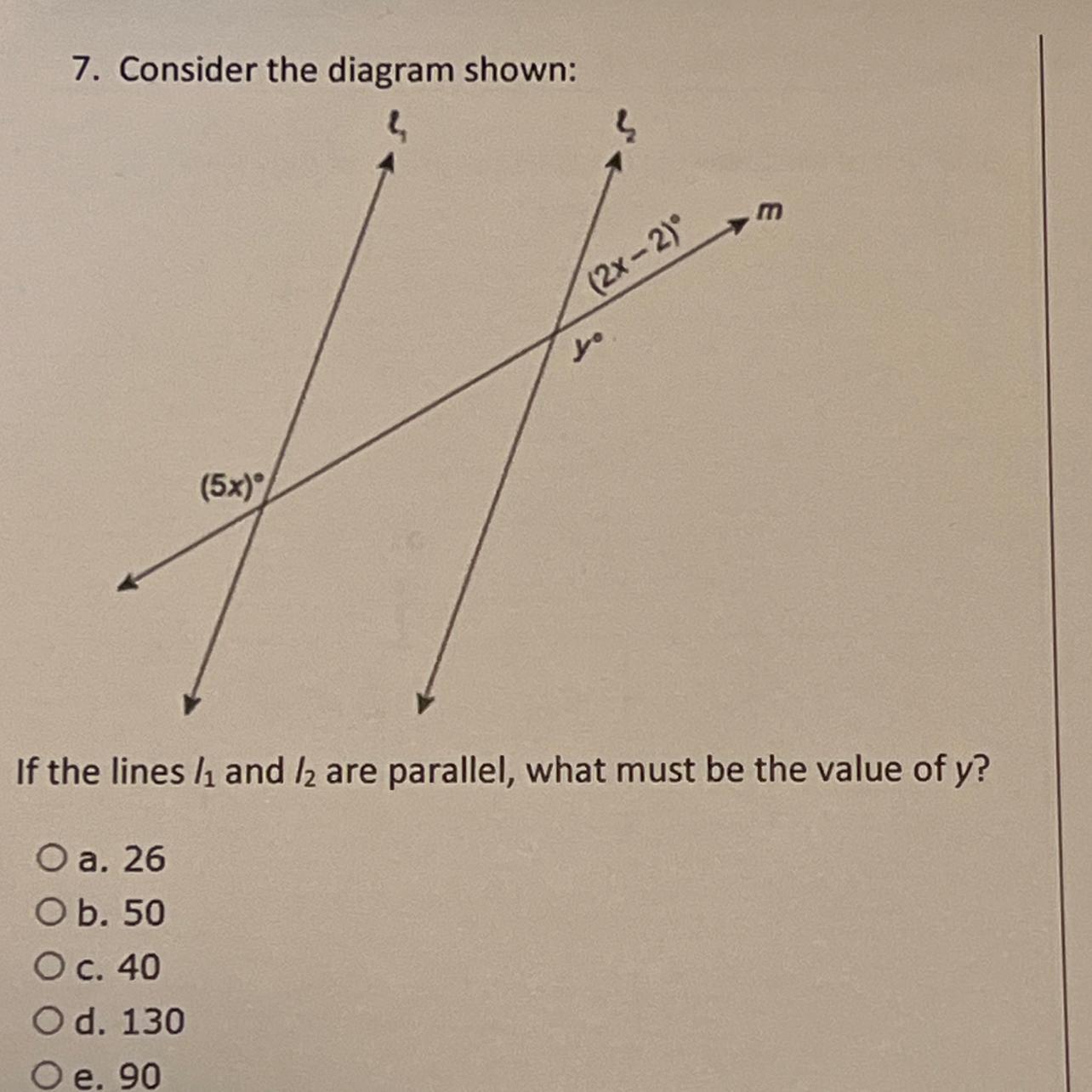 If The Lines /1 And /2 Are Parallel, What Must Be Value Of Y?