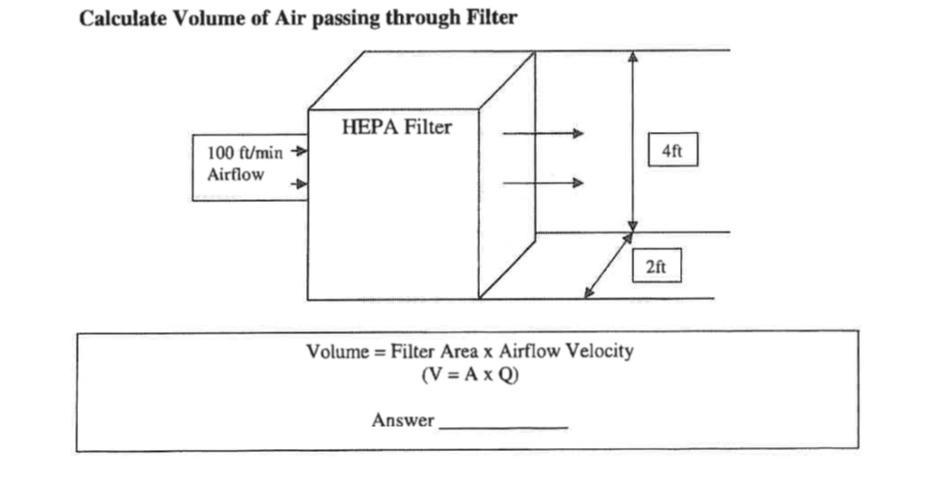 Calculate Volume Of Air Passing Through Filter HEPA Filter 100ft/min *- Airflow 4ft 2ft Volume = Filter