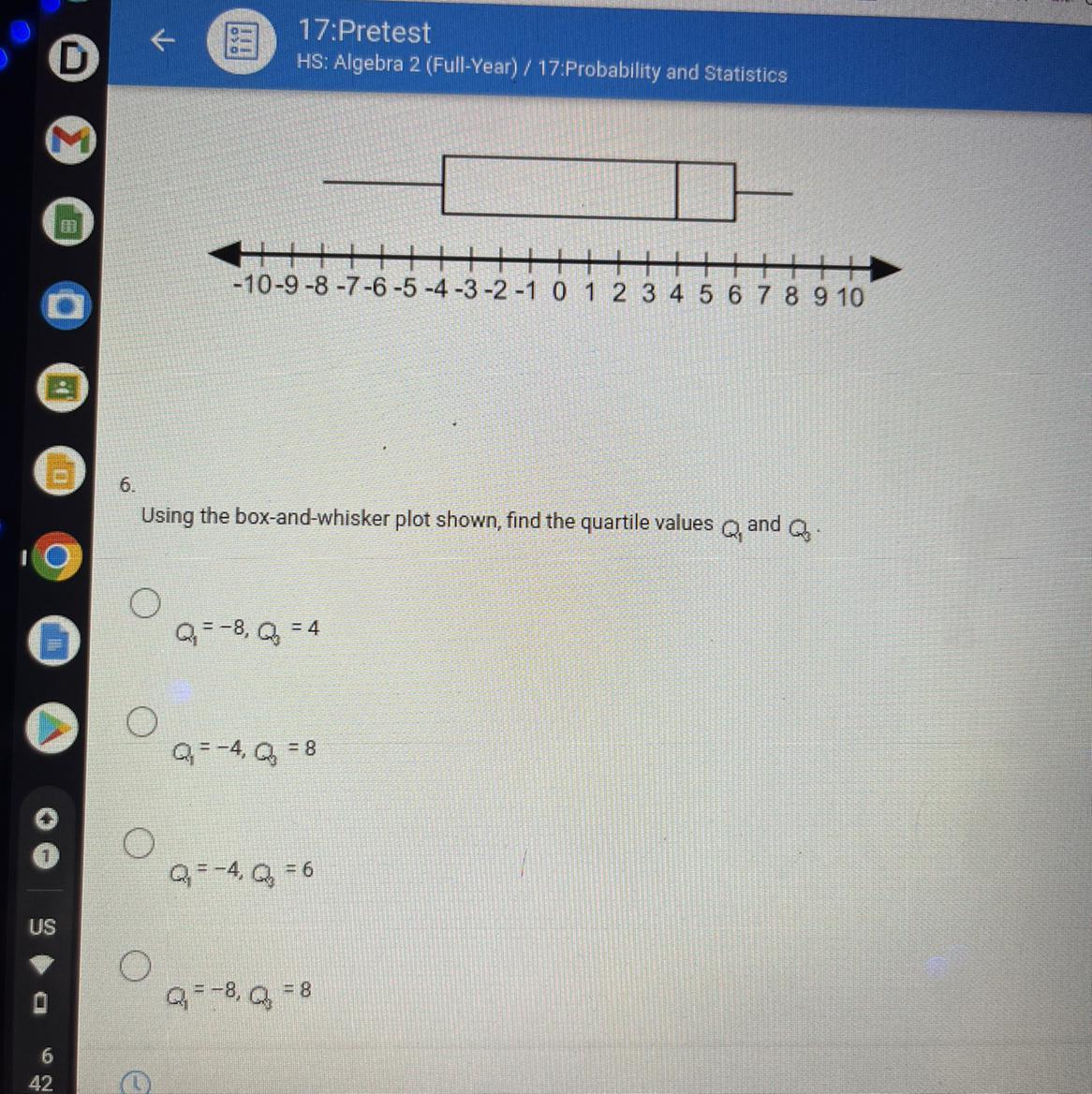 Using The Box And Whisper Plot Shown, Find The Quartile Values Q1 And Q3 