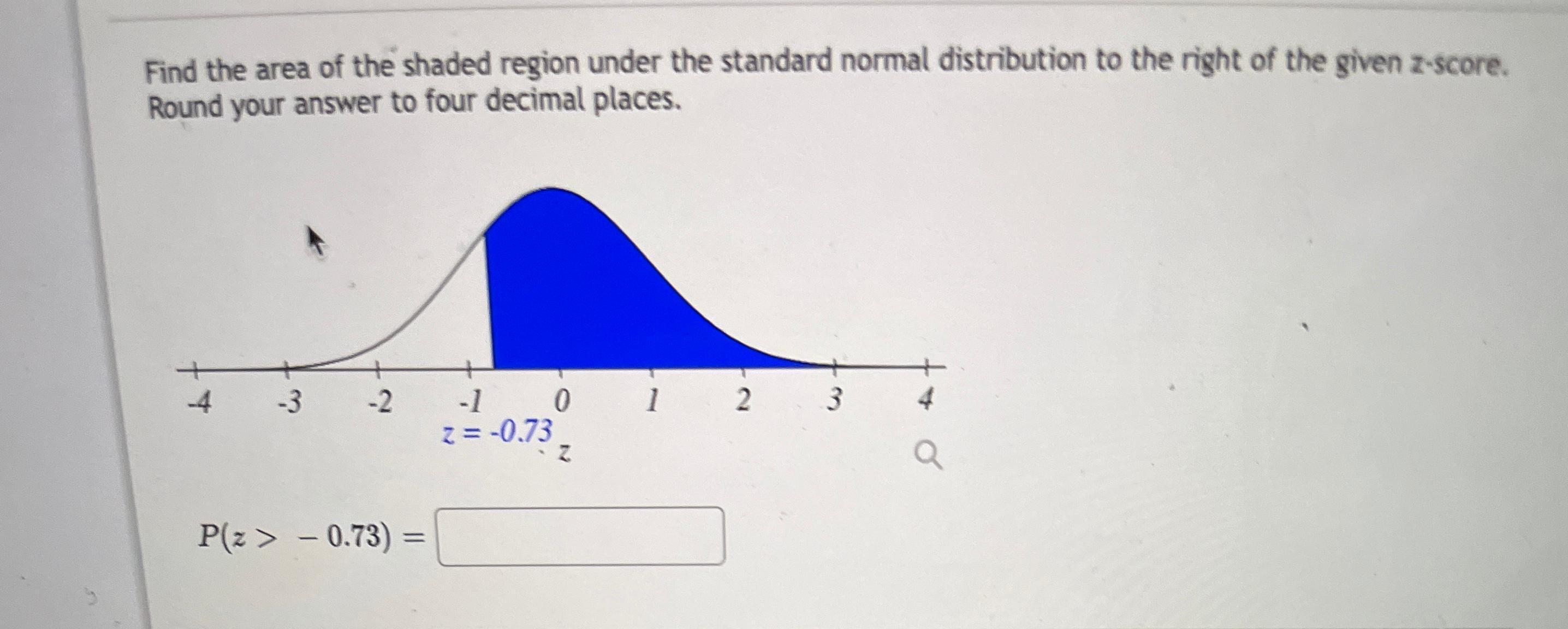 Find The Area Of The Shaded Region Under The Standard Normal Distribution To The Right Of The Given Z-score.Round