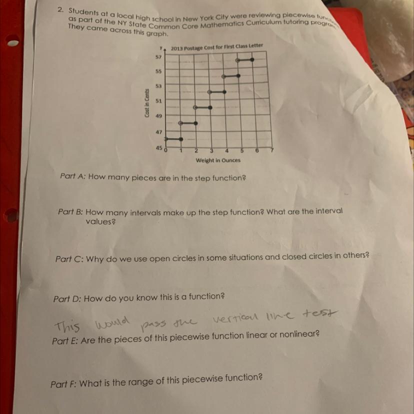 Part A: How Many Pieces Are In The Step Functionpart B: How Many Intervals Make Up The Step Function?